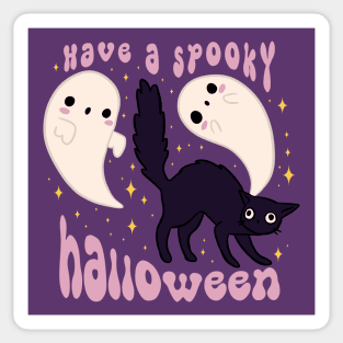 Have a spooky halloween a Cute black cat and ghosts Sticker